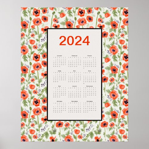 Orange Poppies 2024 Calendar Poster