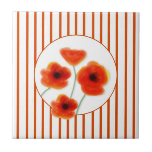 Orange Poppies and Stripes Tile