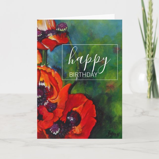 Orange Poppies Art Happy Birthday Card (Front)