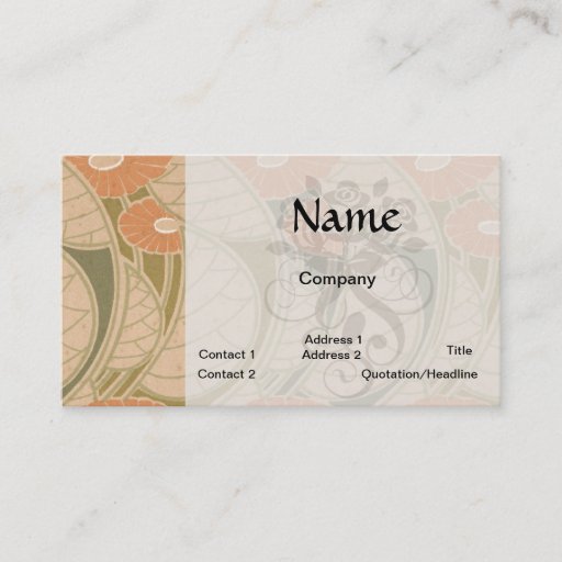 Customizable orange poppies art noueveau style business card template
