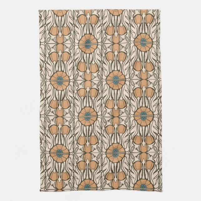 Orange Poppies-Arts and Crafts Kitchen Towels (Vertical)