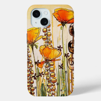 Orange Poppies Brown Stalks iPhone 15 Case