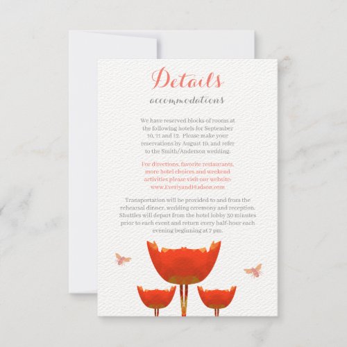 Orange Poppies Bumble Bees Wedding Enclosure Card