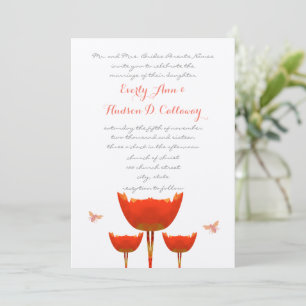 Orange Poppies & Bumble Bees Wedding Invitation