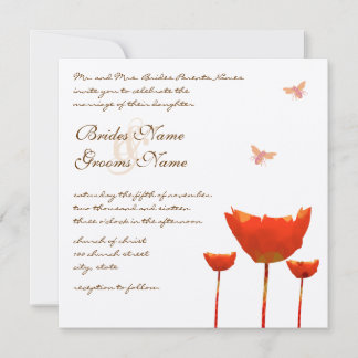 Orange Poppies & Bumble Bees Wedding Invitation