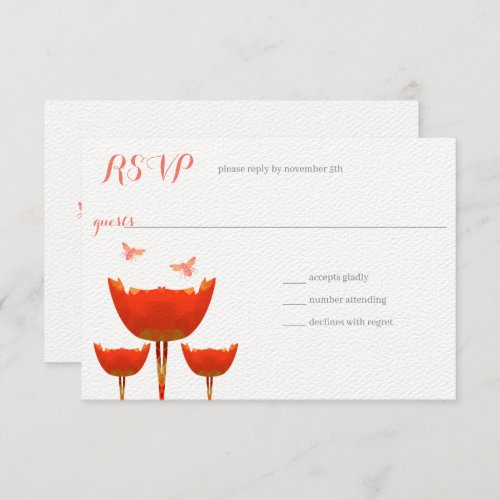 Orange Poppies  Bumble Bees Wedding Invitation