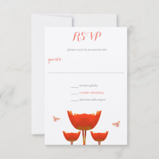 Orange Poppies & Bumble Bees Wedding RSVP Invitation