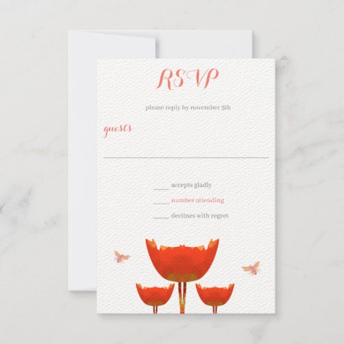 Orange Poppies  Bumble Bees Wedding RSVP Invitation