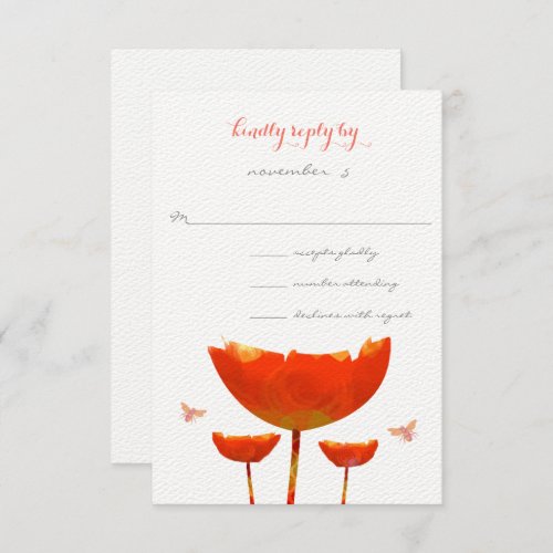 Orange Poppies  Butterflies Wedding Invitation