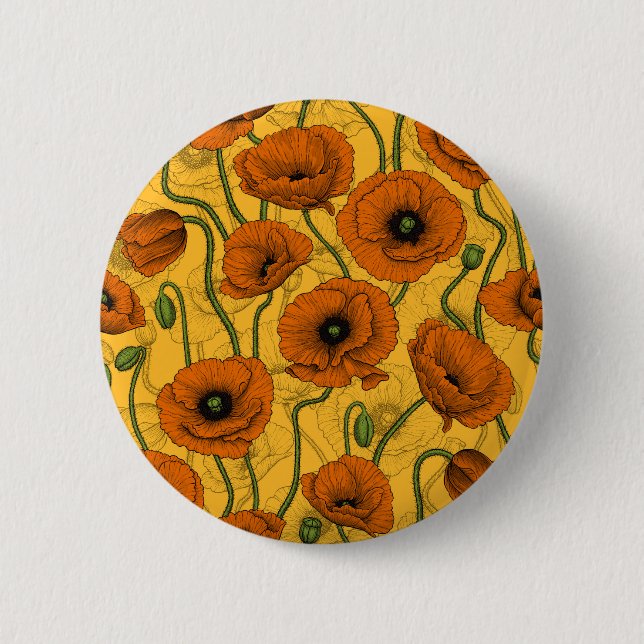 Orange Poppies Button (Front)