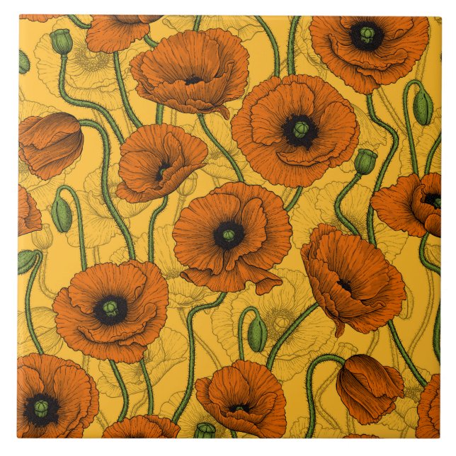 Orange Poppies Ceramic Tile (Front)