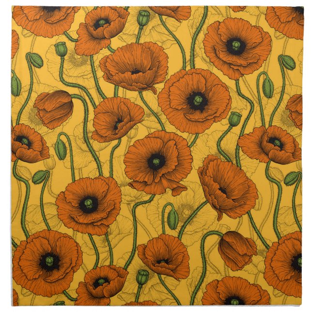 Orange Poppies Cloth Napkin (Front)