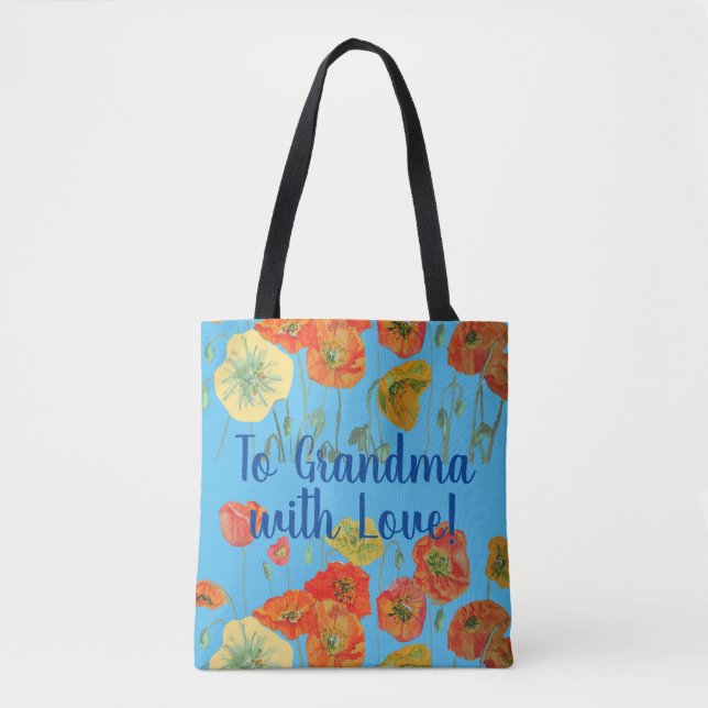 Orange Poppies Floral flowers Grandma Love Bag (Front)