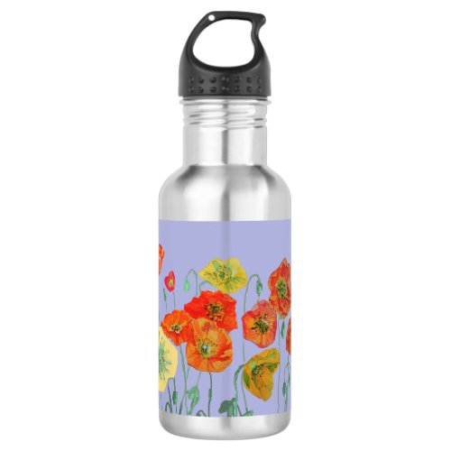 Orange Poppies Floral flowers Pastel purple Lilac  Stainless Steel Water Bottle