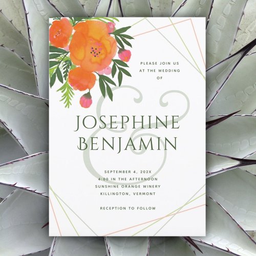 Orange Poppies Modern Wedding Botanical Invitation