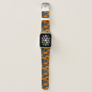 Orange poppies on dark blue apple watch band