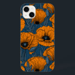Orange poppies on dark blue Case-Mate iPhone 14 plus case<br><div class="desc">Vector pattern made of hand-drawn poppies.</div>