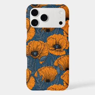 Orange poppies on dark blue iPhone 17 pro max case