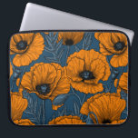 Orange poppies on dark blue laptop sleeve<br><div class="desc">Vector pattern made of hand-drawn poppies.</div>