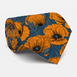 Orange Poppies On Dark Blue Neck Tie at Zazzle