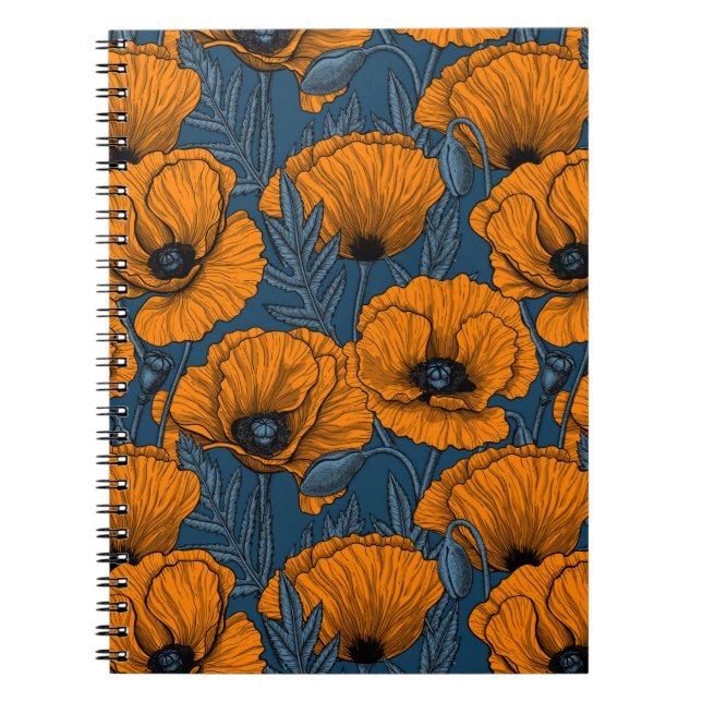 Orange poppies on dark blue notebook (Front)