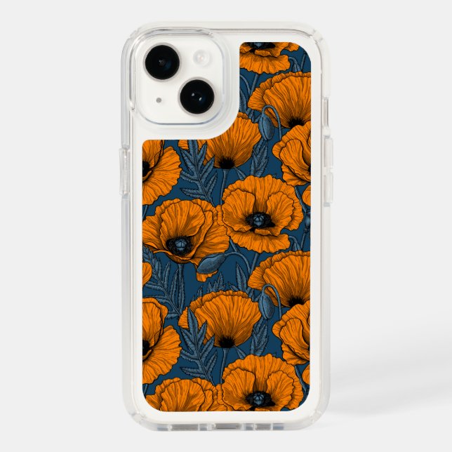 Orange poppies on dark blue speck iPhone case (Front)