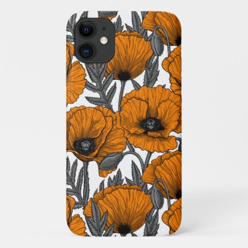 Orange poppies on white iPhone 11 case