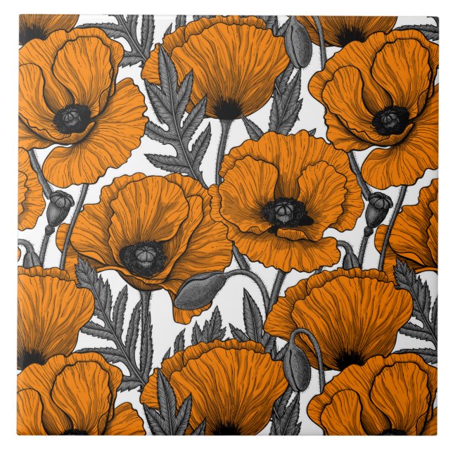 Orange poppies on white ceramic tile (Front)