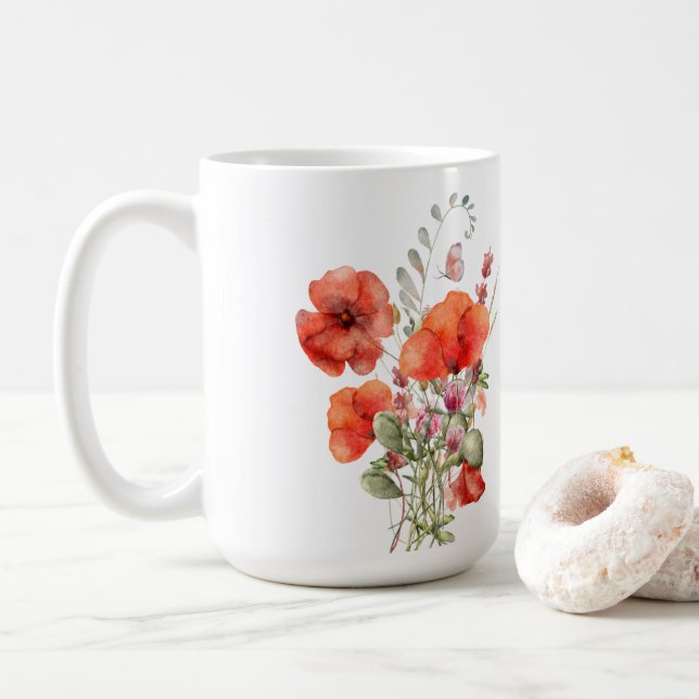 Orange Poppies on White  Coffee Mug (With Donut)
