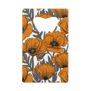 Orange poppies on white credit card bottle opener