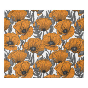 Orange poppies on white duvet cover