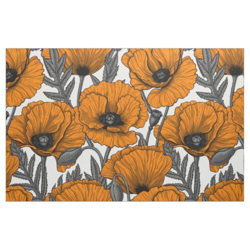 Orange poppies on white fabric