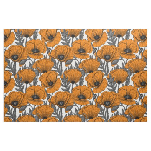 Orange poppies on white fabric