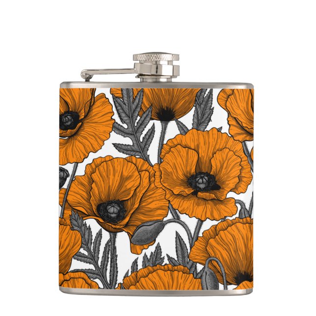 Orange poppies on white flask (Front)