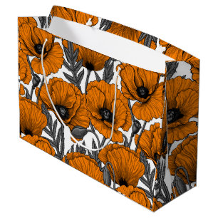 Orange poppies on white large gift bag