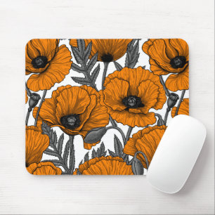 Orange poppies on white mouse pad