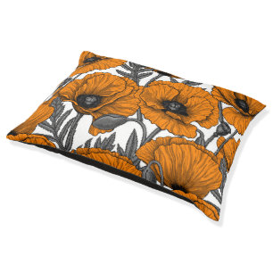 Orange poppies on white pet bed