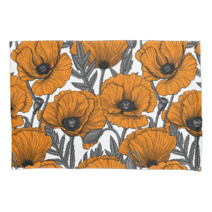 Orange poppies on white pillow case