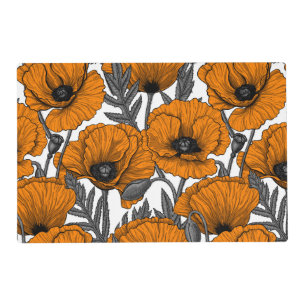 Orange poppies on white placemat