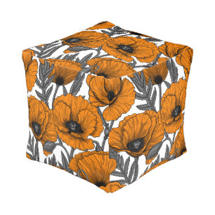 Orange poppies on white pouf