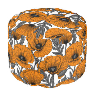Orange poppies on white pouf