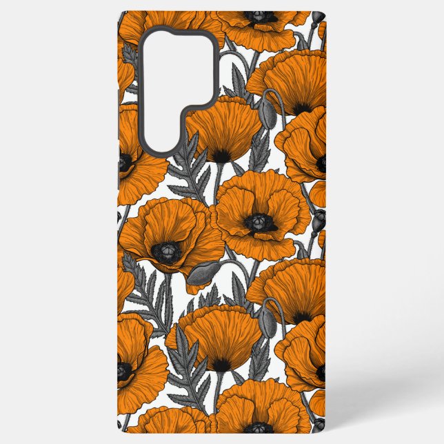 Orange poppies on white samsung galaxy case (Back)