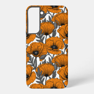 Orange poppies on white samsung galaxy s22+ case
