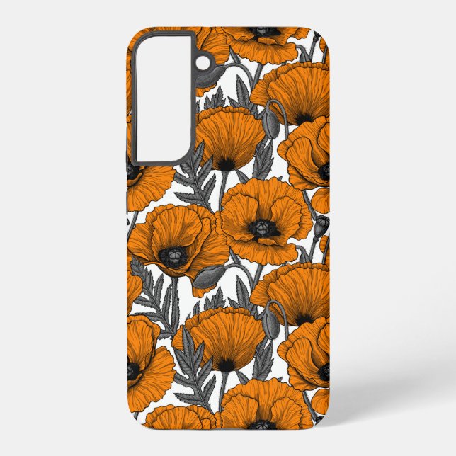 Orange poppies on white samsung galaxy case (Back)