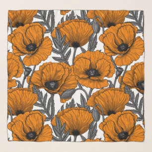 Orange poppies on white scarf