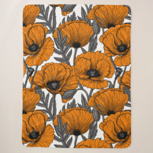 Orange poppies on white sherpa blanket