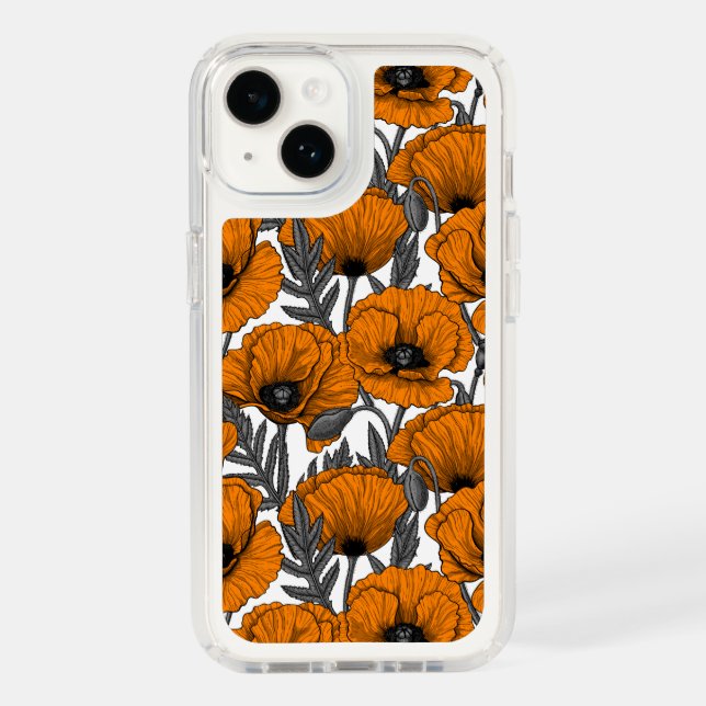 Orange poppies on white speck iPhone case (Front)