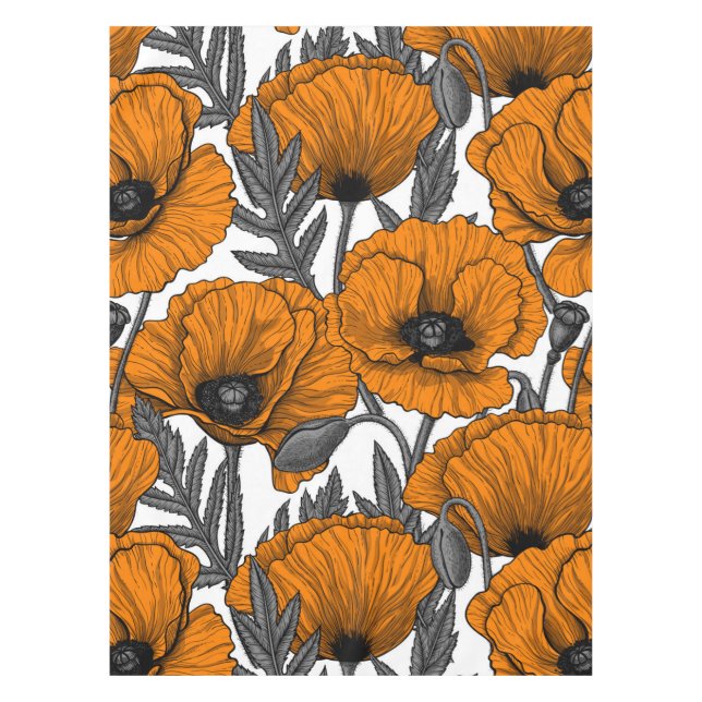 Orange poppies on white tablecloth (Front)
