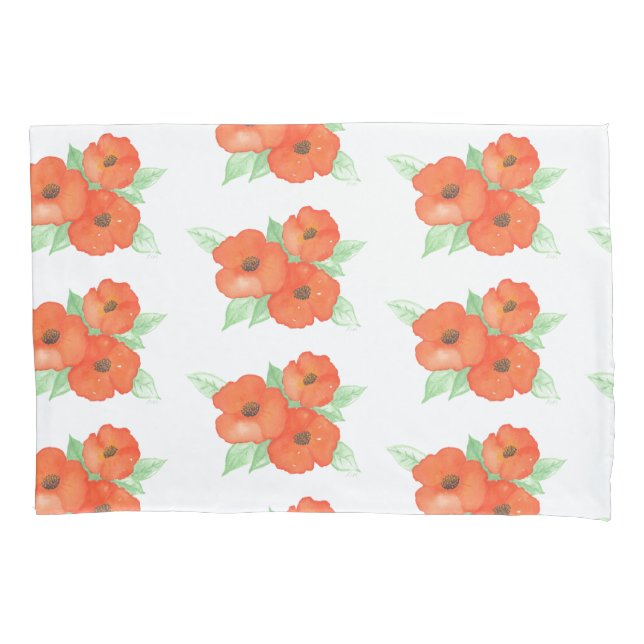 Orange Poppies Pillow Case (Front)