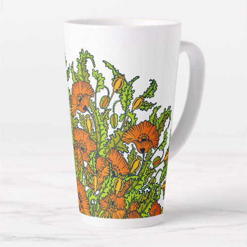 Orange Poppies Retro Poppy Field Vintage Floral Latte Mug